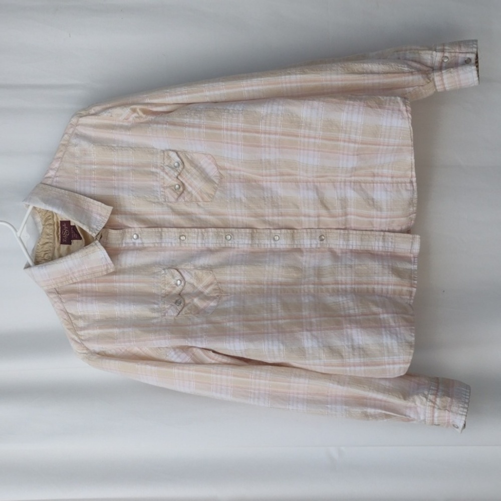 2/$15 Flawed Life Style Peach Snap Front Plaid Shirt Women's 3X